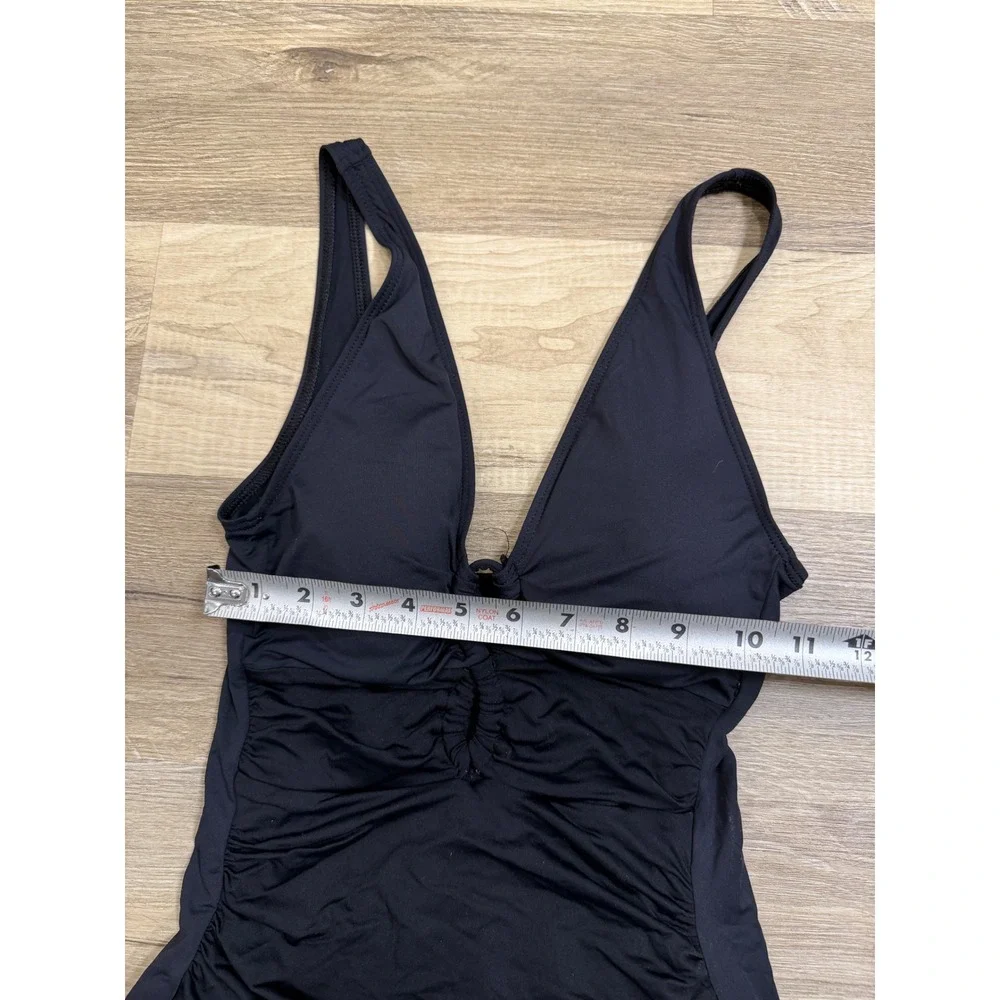 Lauren Ralph Lauren Black Ruched V-Neck One Piece Swimsuit Size 10